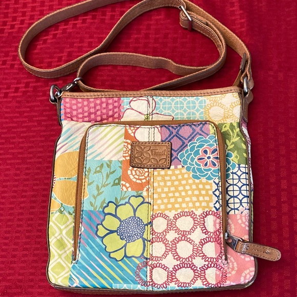 Fossil Leather Crossbody Multicolor Patchwork Bag - Picture 1 of 12